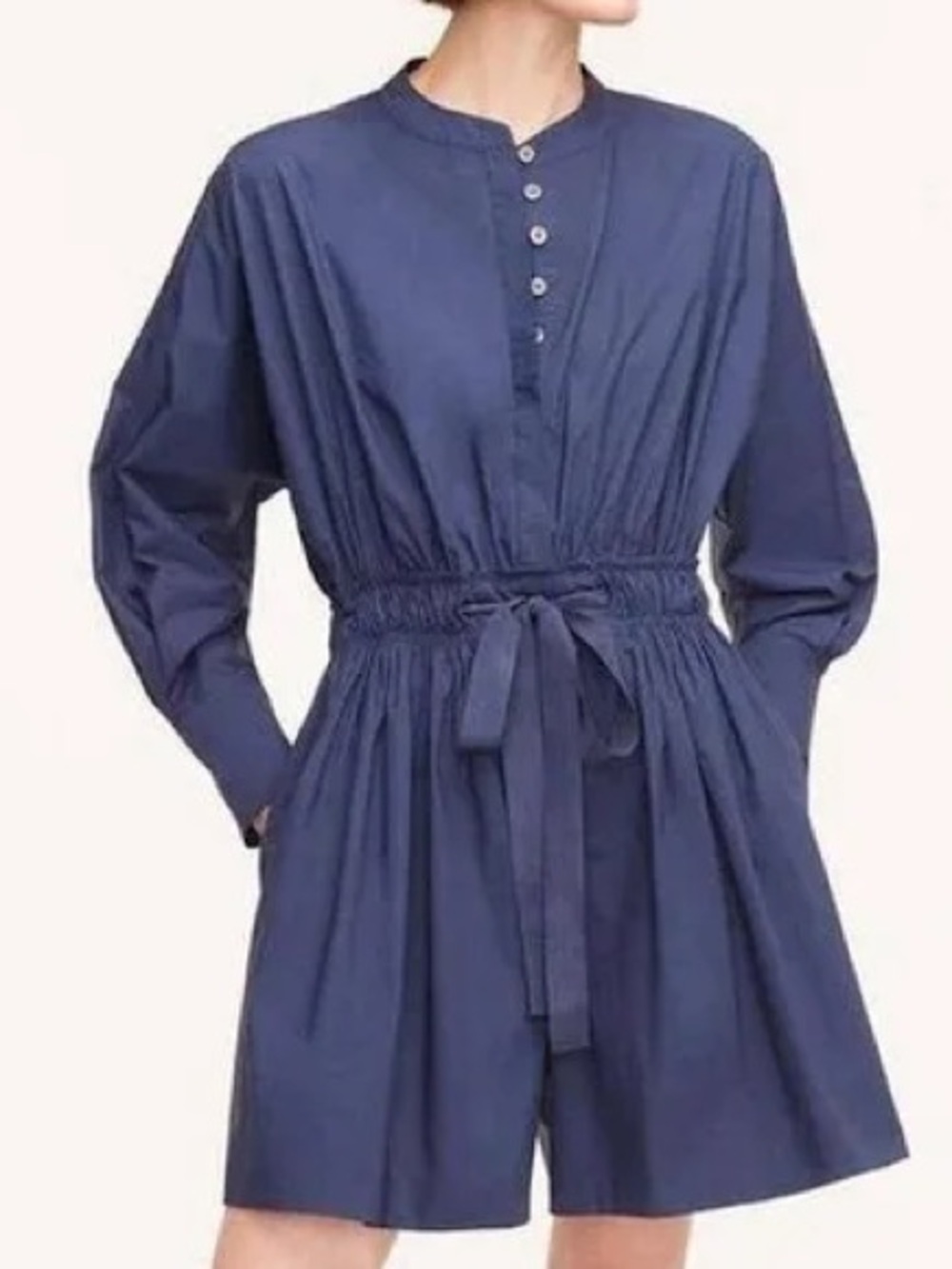 Rebecca Taylor Poplin Romper Womens Medium Blue Long Sleeve Cotton